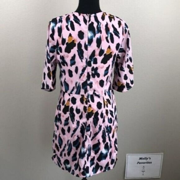 TCEC Lively Leopard Dress Short Sleeve Faux Wrap Keyhole Pink Animal Print - Picture 7 of 15